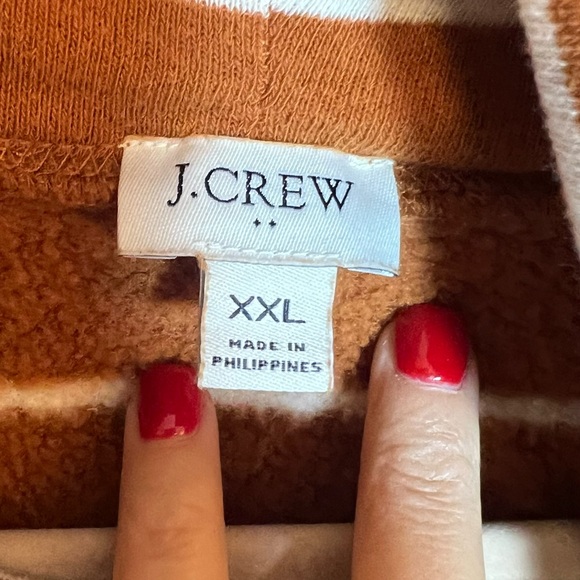 J. Crew Cowl Neck Striped Crop Top Camel and White Size XXL Fleece Lined - Picture 4 of 9